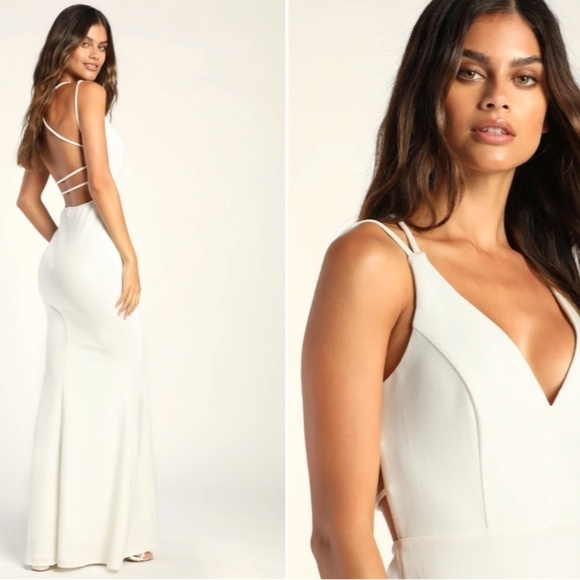 LULUS Bridal Wedding Chic Minimalist Sexy Mermaid Trumpet Open Back Dress NWOT - Picture 1 of 4